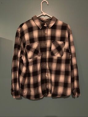 a.n.a Black & White Plaid Flannel Button-Down Shirt